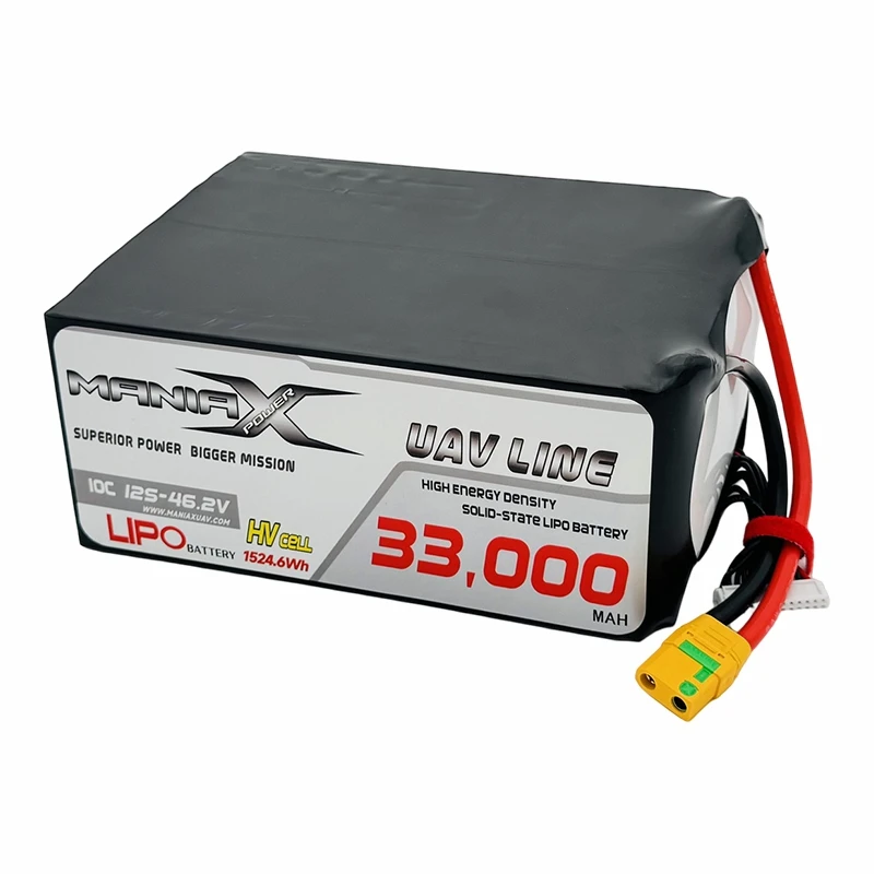 ManiaX Solid-state HV LiPo 12S-46.2V 33,000mAh 10C แบตเตอรี่โดรนและ UAV