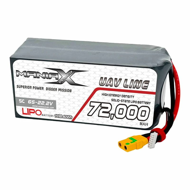 400Wh/Kg Solid-State Lipo 6S-22.2V 72,000mAh 5C Drone/ UAV/eVTOL/แบตเตอรี่หลายใบพัด